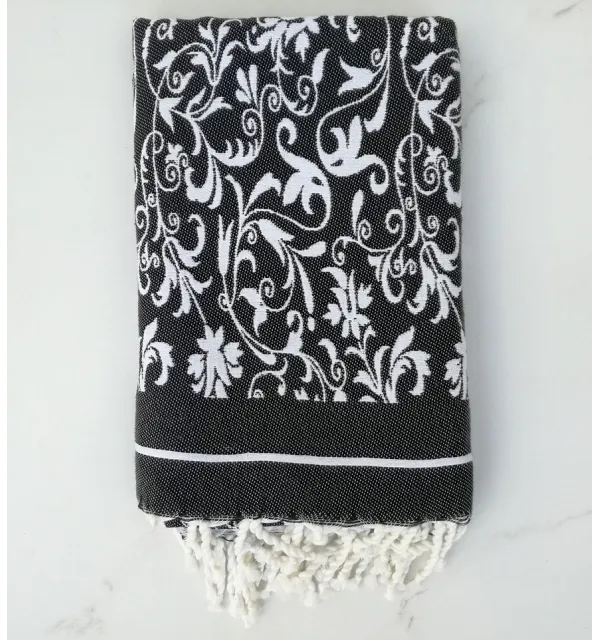 Fouta fleur gris noir et blanc 