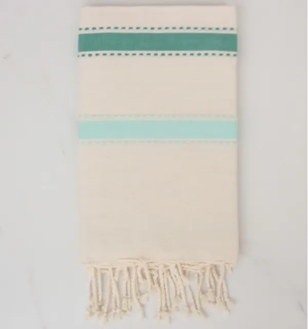 Fouta arabesque blanc crème, vert et turquoise 