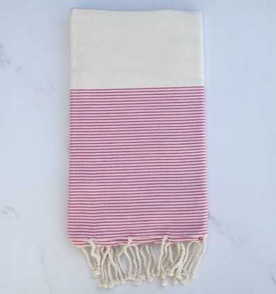 Fouta plate blanc crème et rose bébé avec rayures 