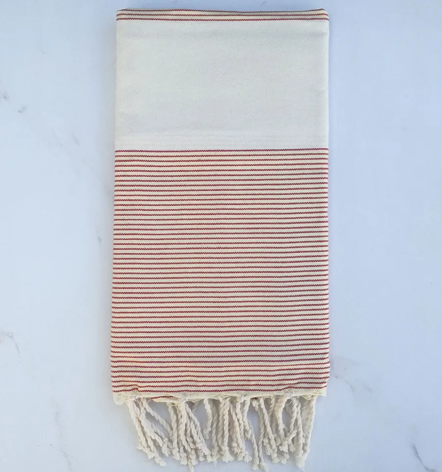 Fouta plate blanc crème et jaune clair avec rayures 