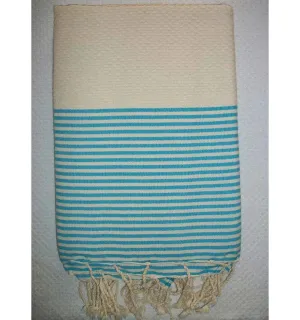 Fouta Bianco antico righe turchese 