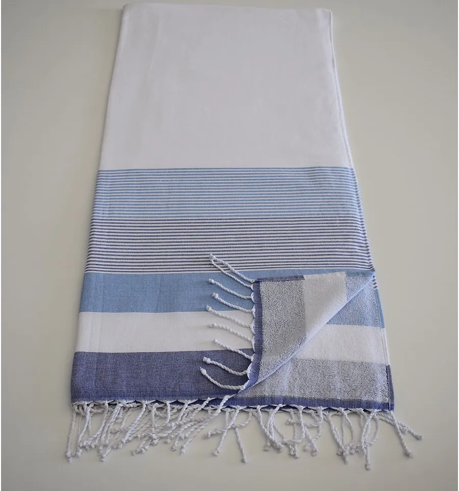 Fouta éponge blanc et bleu 