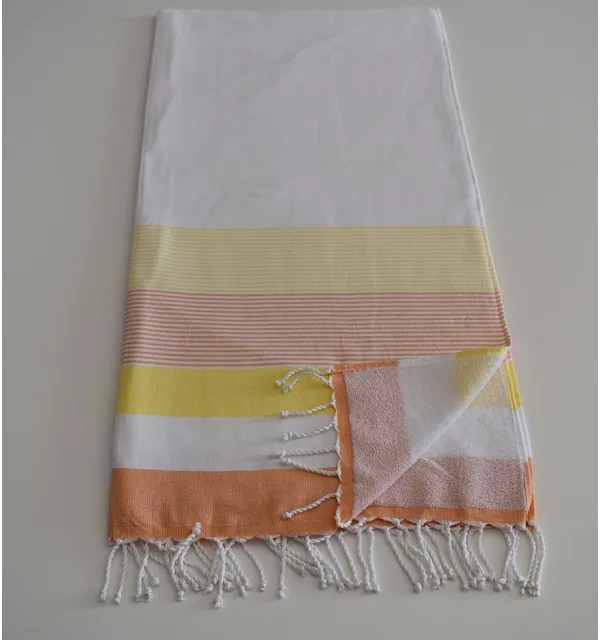 Fouta esponja blanca, amarilla y naranja 