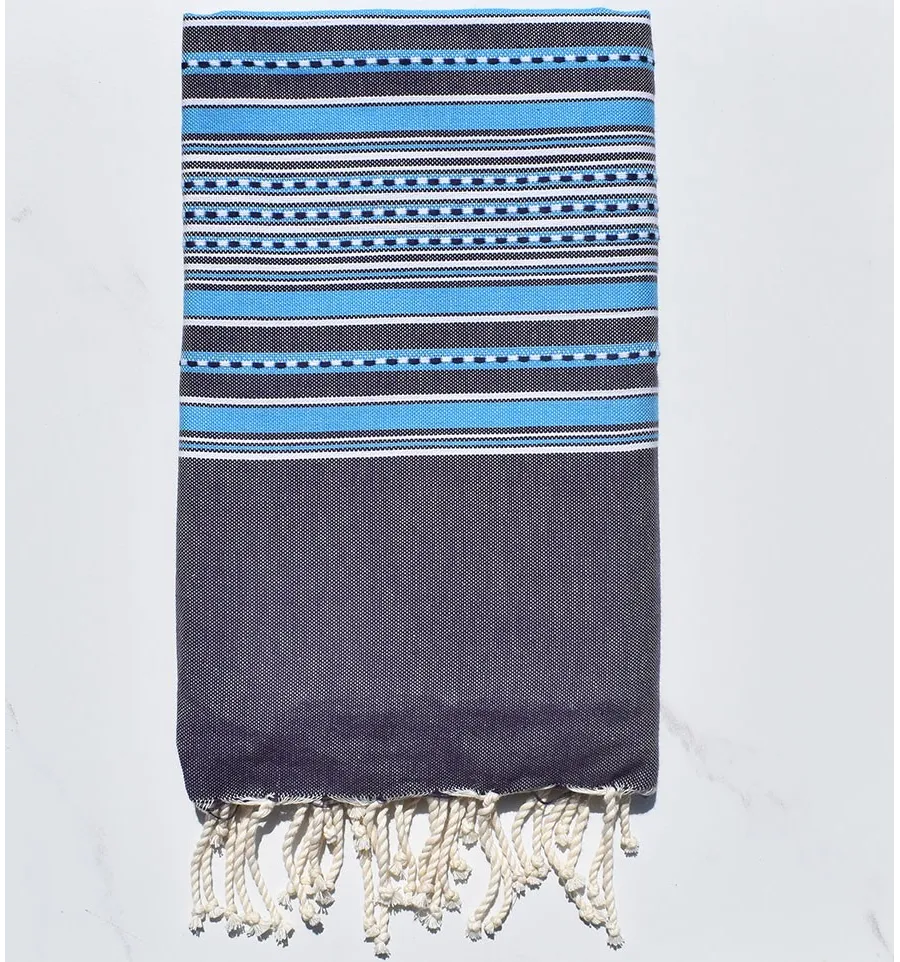 Fouta arabesque violet foncé avec rayures bleu 