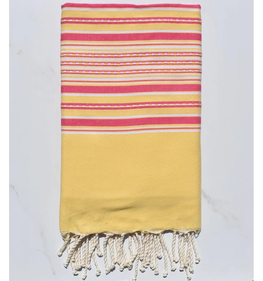 Fouta arabesco amarillo con rayas rosas 