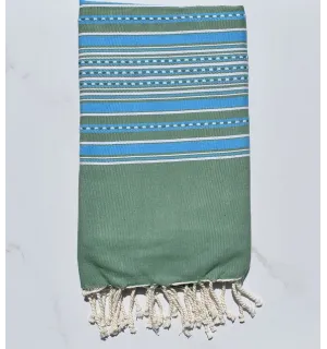 Fouta arabesco verde con rayas azules 