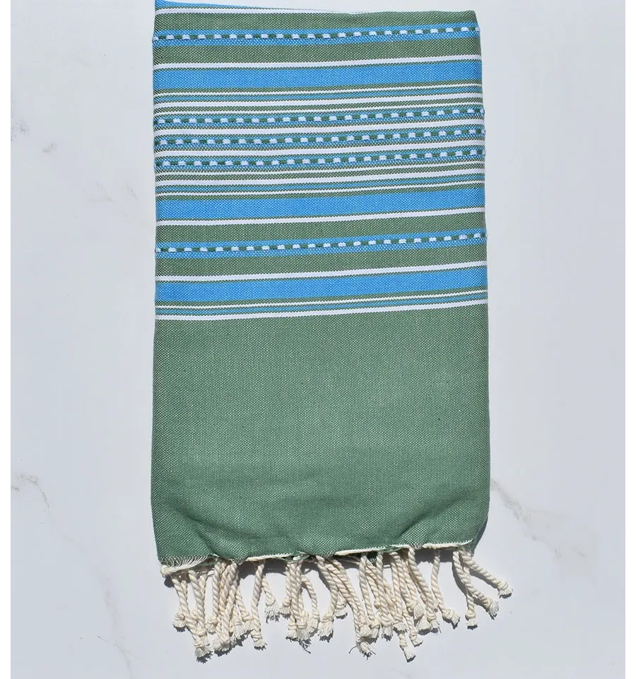 Fouta arabesco verde con rayas azules 