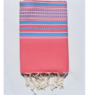 Fouta arabesco rosa con rayas azules 