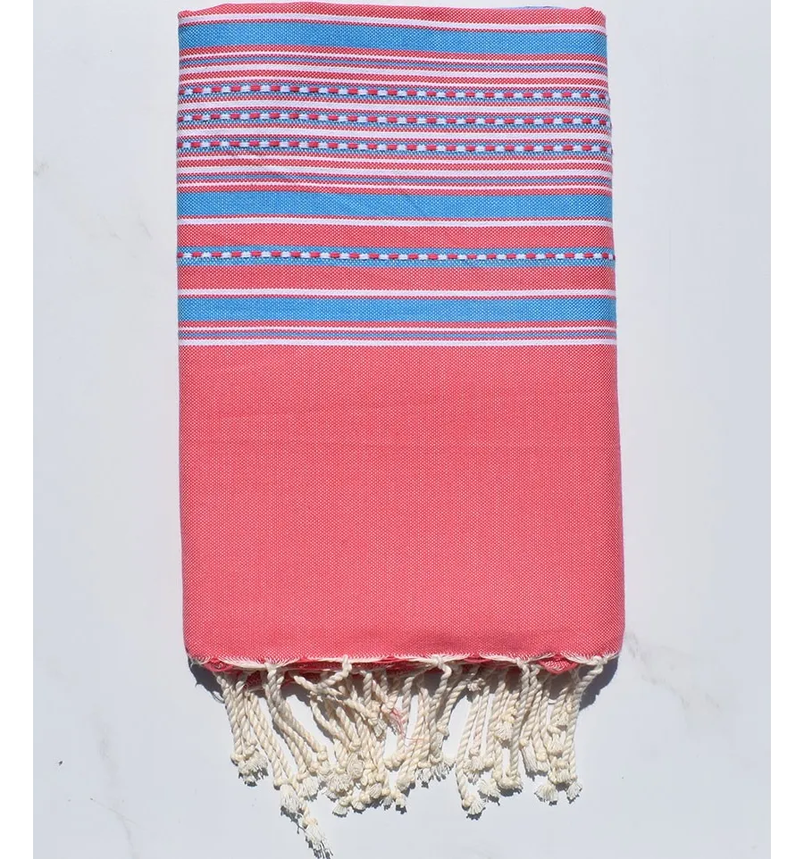 Fouta arabesco rosa con rayas azules 