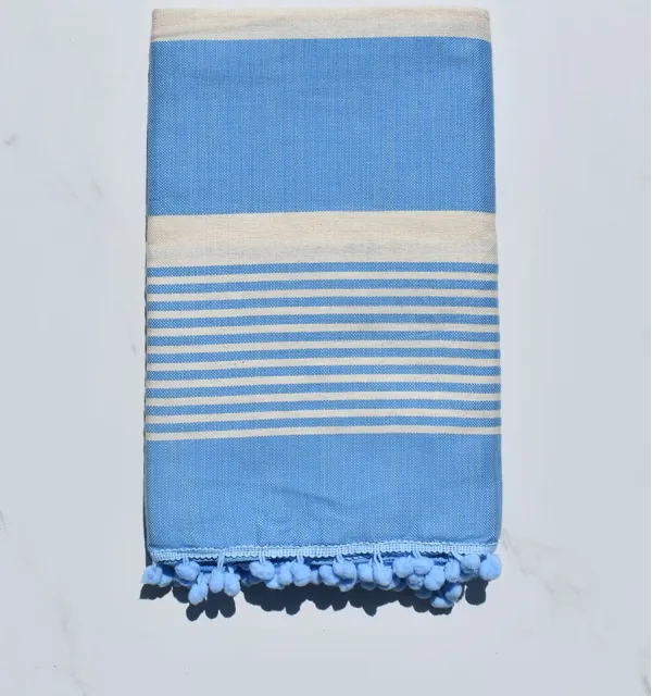 Fouta blanc crème et bleu 