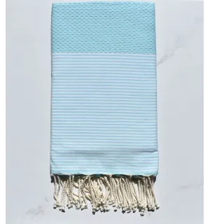 Fouta nid d'abeille bleu eau clair avec rayures 