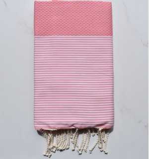 Fouta Toalla de playa blanco a rayas rosa pastel 