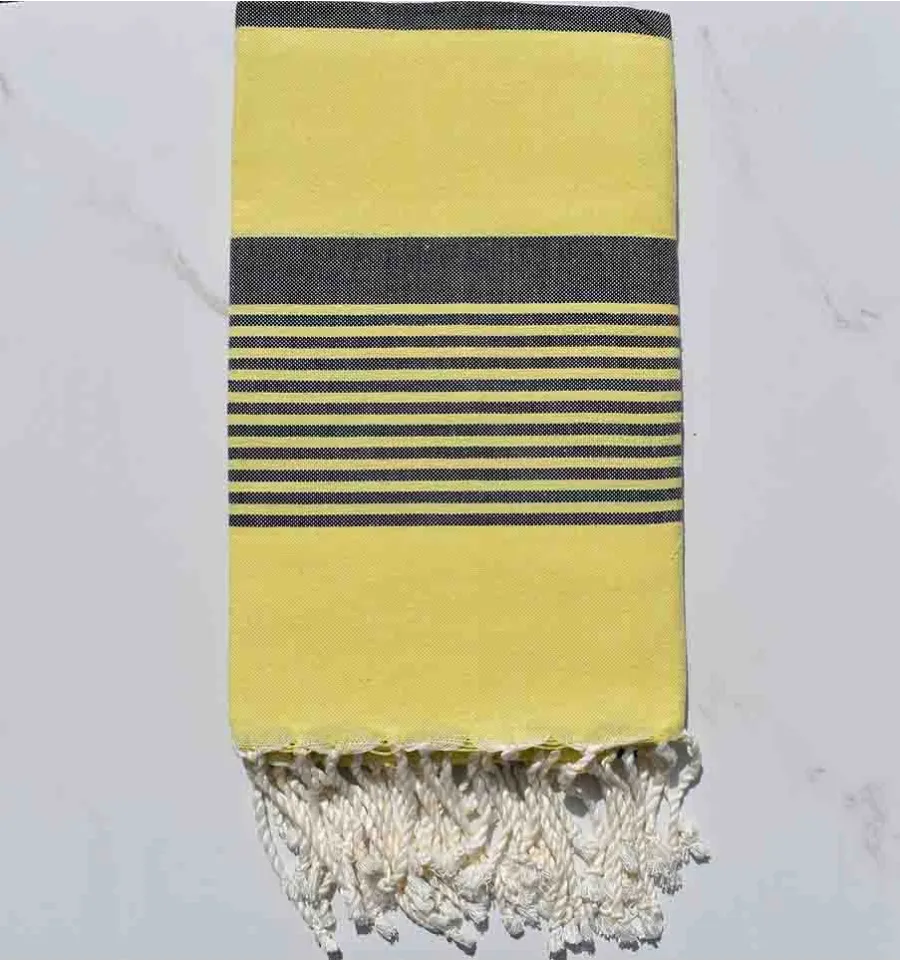 Fouta arthur jaune avec rayures bleu jean foncé 