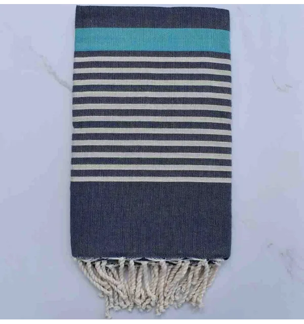 Fouta arthur bleu jean, bleu tiffany rayée écru 