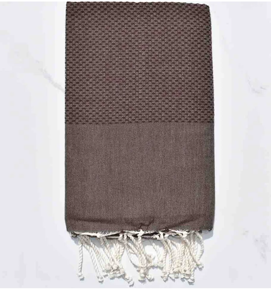 Fouta nid d'abeille unie chocolat 