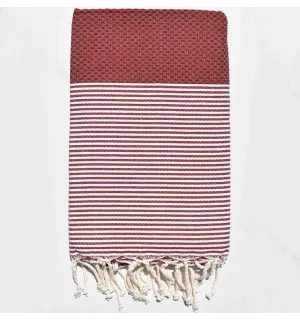 Fouta nido de abeja vino tinto rayado blanco 