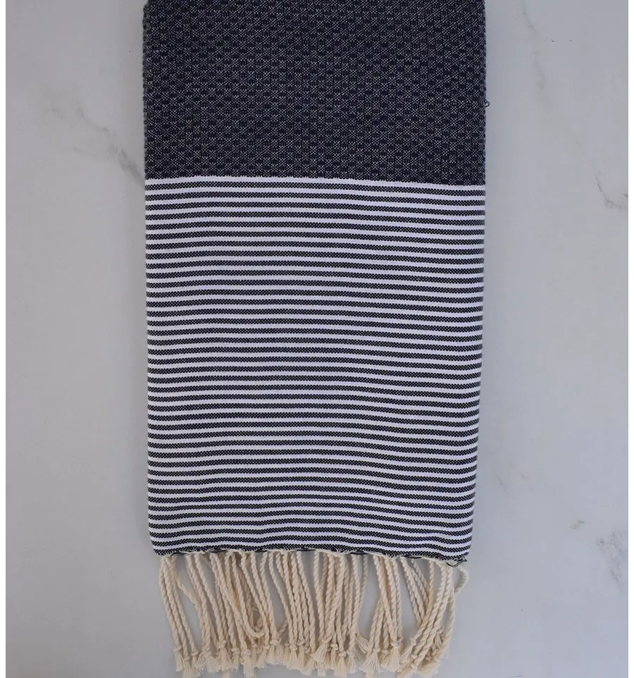 Fouta nid d'abeille bleu jean foncé 