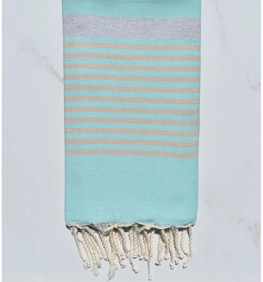 Fouta Arturo turquesa, gris y beige 