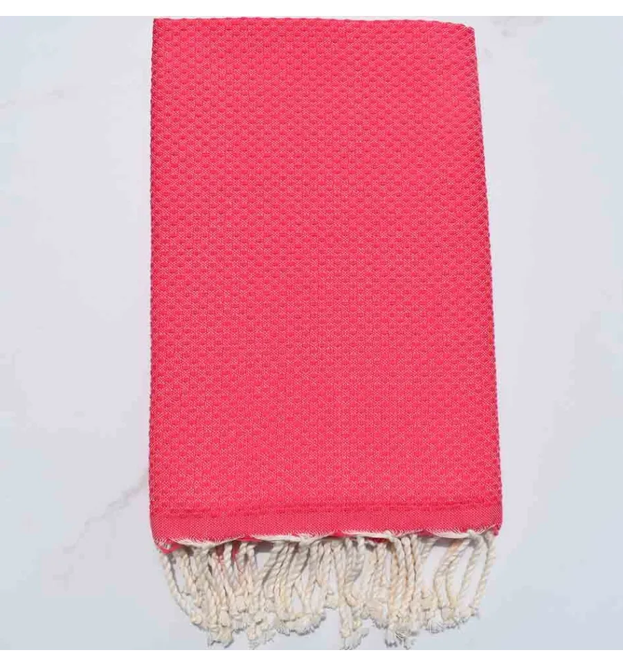 Fouta nid d'abeille unie rose fraise 