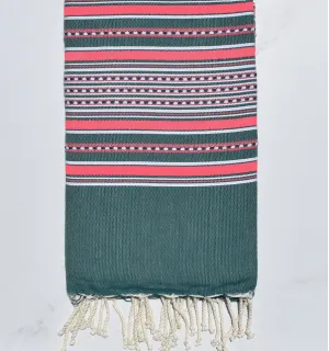 Fouta arabesco verde oscuro y rosa 