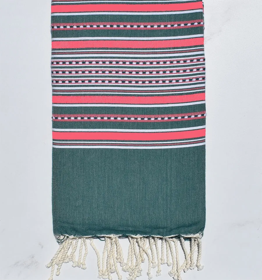 Fouta arabesco verde oscuro y rosa 