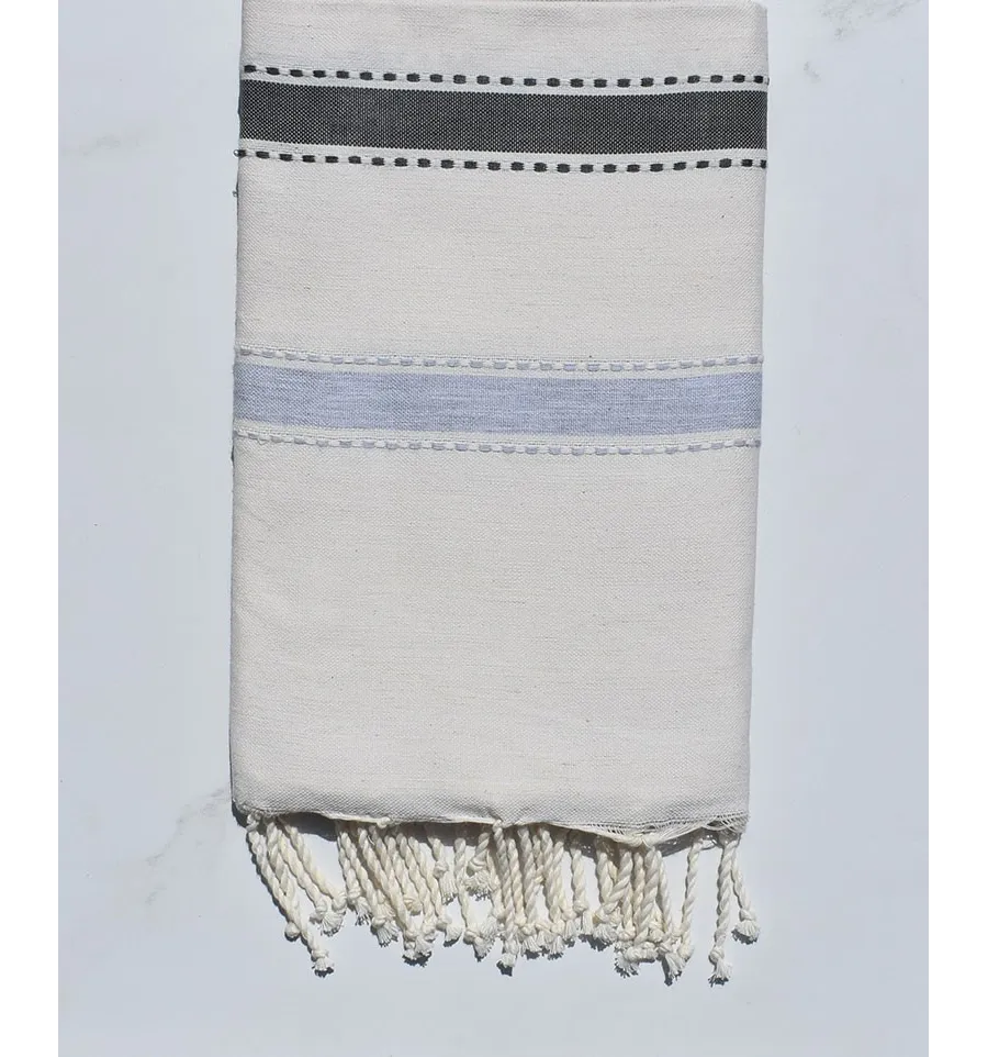 Fouta arabesco blanco crema, gris oscuro y azul grisáceo 