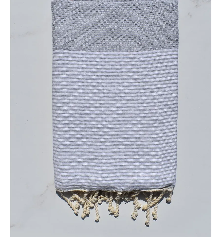 Fouta nid d'abeille gris avec rayures 