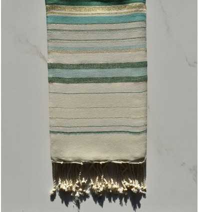 Fouta fadhila verde y blanco crema con lurex 