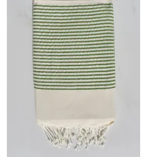 Toalla de playa plana crema blanca con lurex verde claro 