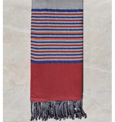 Fouta gigante gris con rayas frambuesa, azul y naranja 