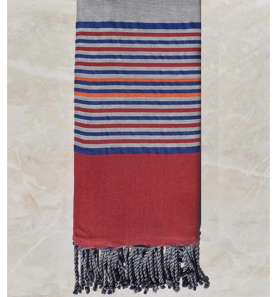 Fouta gigante gris con rayas frambuesa, azul y naranja 