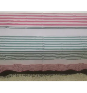 Fouta gigante magenta claro con rayas negras, verdes y carmesí Fouta Tunisia - 1 2