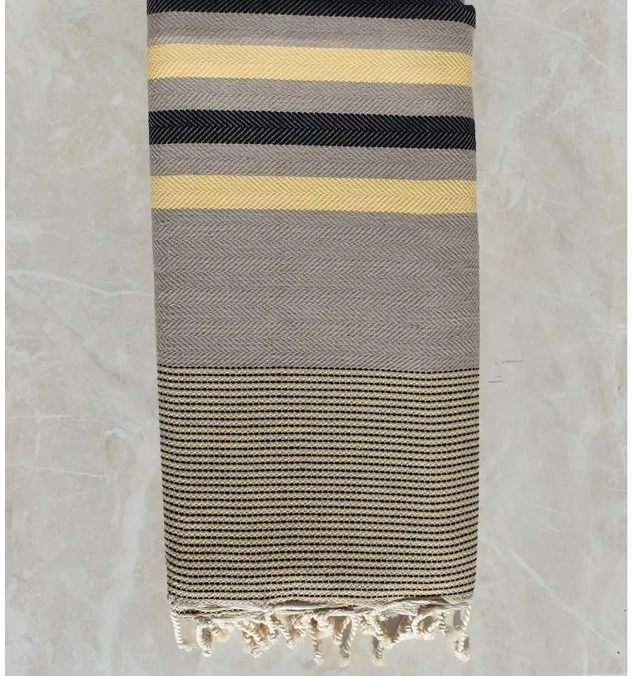 Fouta gigante chevron taupe, amarillo y negro gris 