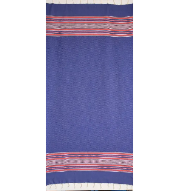 Fouta arabesque bleu jean et rouge 