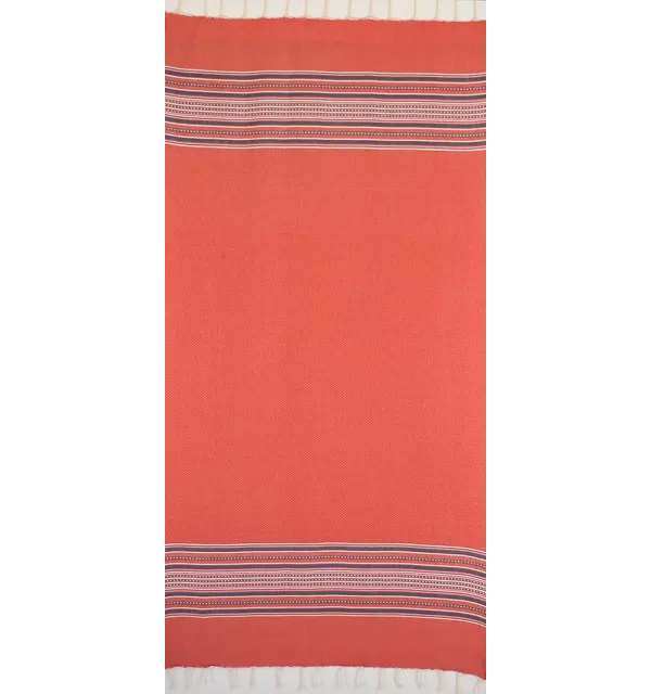 Fouta arabesque rouge avec rayures violet d'évèque 