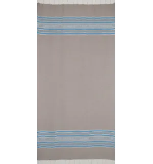 Fouta arabesco de color topo claro con rayas azules  2