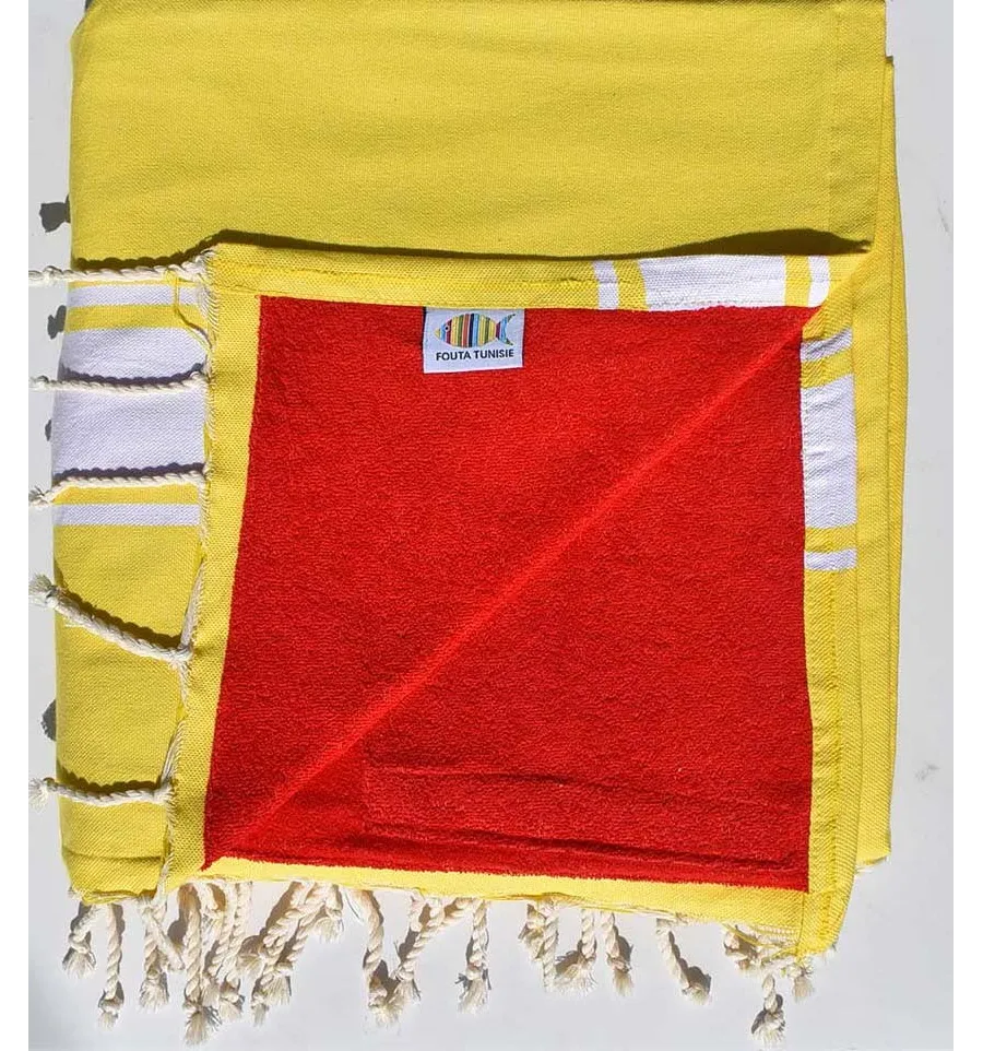 toalla de playa duplicado esponja amarillo cobalto y roja 