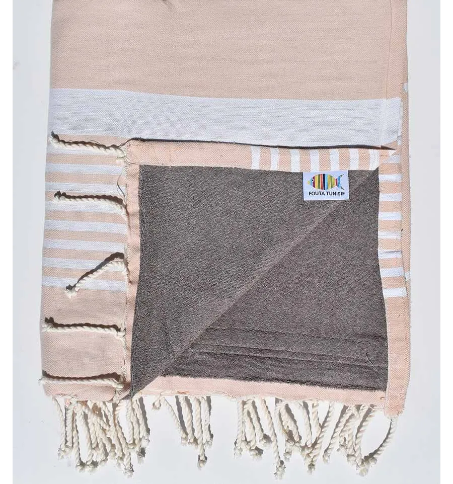 Toalla de playa doble esponja beige rosado y taupe 