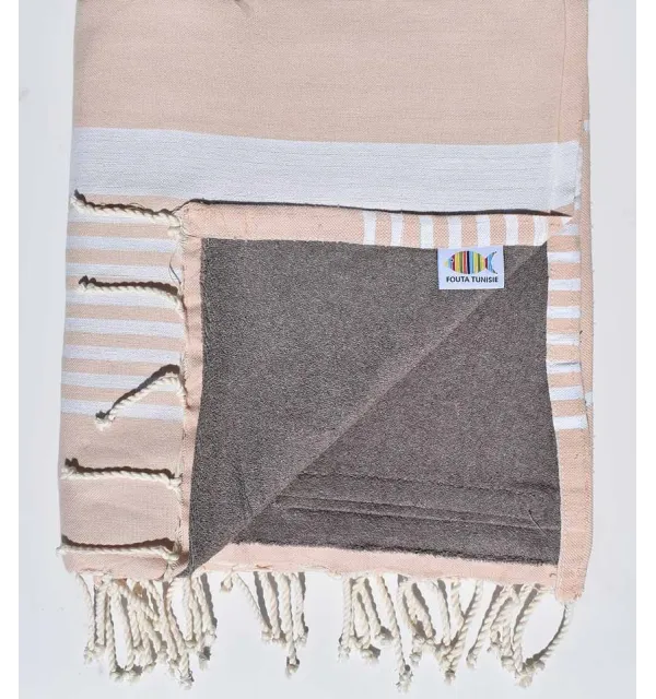 Toalla de playa doble esponja beige rosado y taupe 