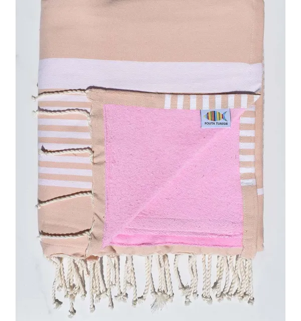 Toalla de playa doble esponja beige rosado y rosa 