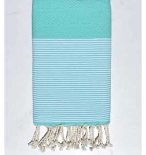 FOUTA nido de abeja verde agua de rayas blancas 