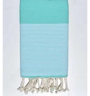 FOUTA nido de abeja verde agua de rayas blancas 