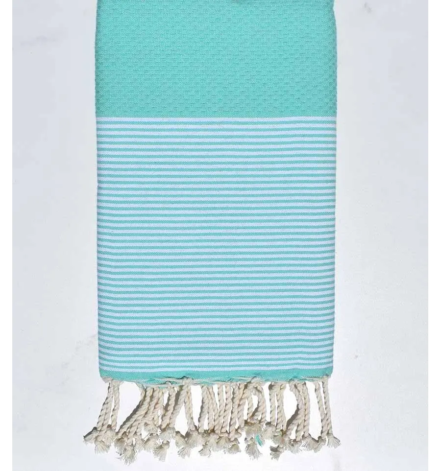 FOUTA nido de abeja verde agua de rayas blancas 