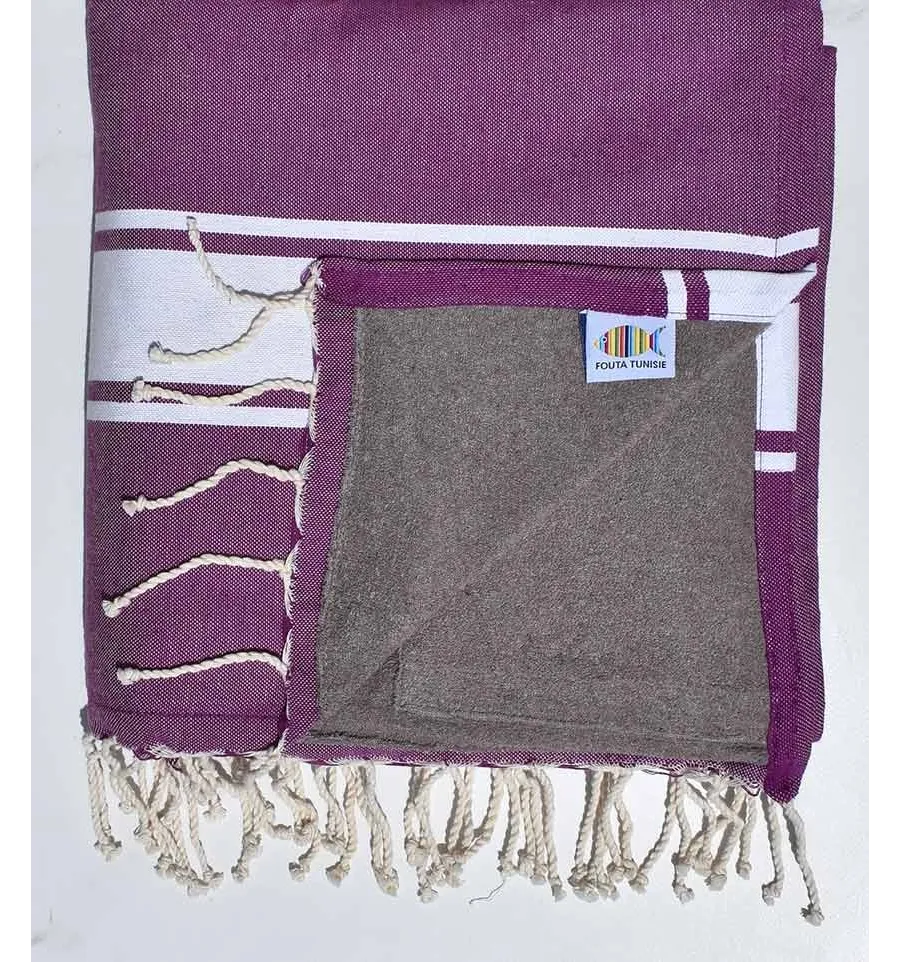 toalla de playa duplicado esponja color topo morado y oscuro Fouta Tunisia - 1