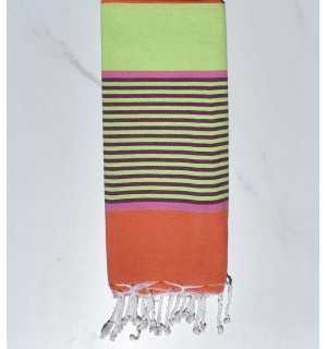 toalla de playa para niños verde claro, rosa, magenta oscuro y naranja coral Fouta Tunisia - 1