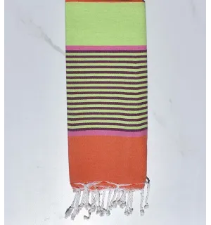 toalla de playa para niños verde claro, rosa, magenta oscuro y naranja coral Fouta Tunisia - 1