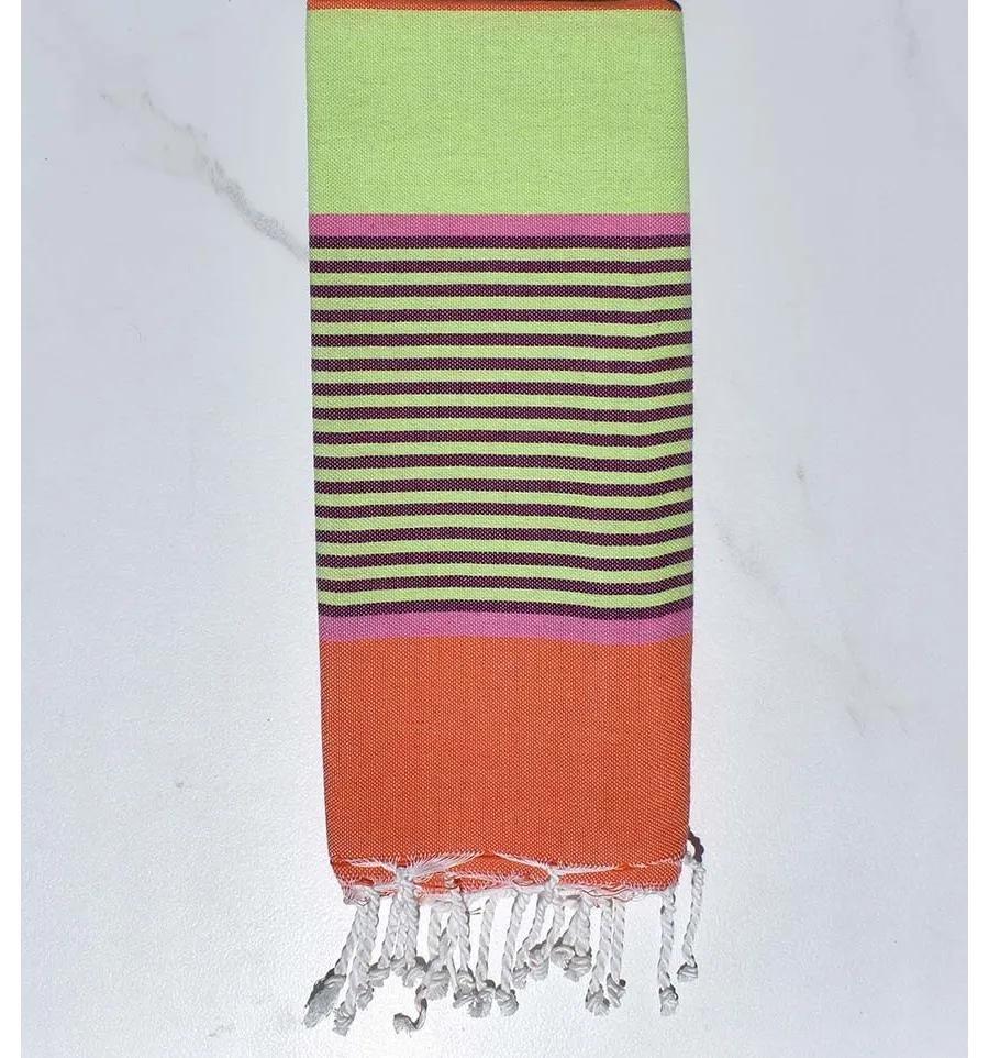 toalla de playa para niños verde claro, rosa, magenta oscuro y naranja coral Fouta Tunisia - 1