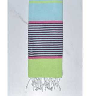 toalla de playa para niños azurina azul claro, rosa, magenta oscuro y verde claro Fouta Tunisia - 1