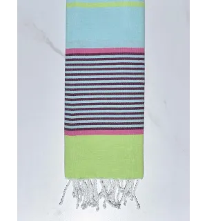 toalla de playa para niños azurina azul claro, rosa, magenta oscuro y verde claro Fouta Tunisia - 1