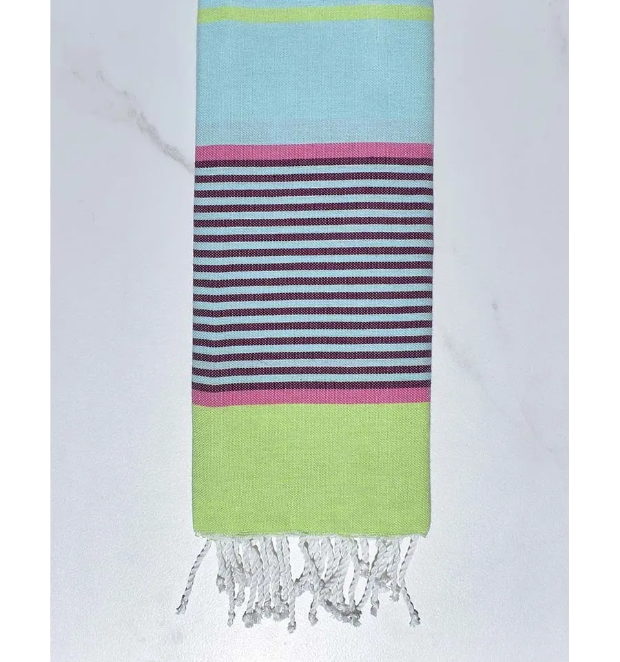 toalla de playa para niños azurina azul claro, rosa, magenta oscuro y verde claro Fouta Tunisia - 1